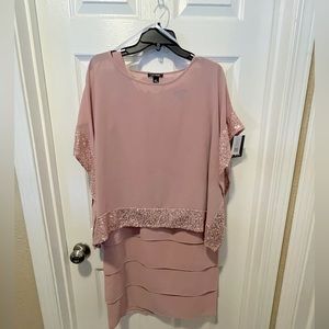 Two-piece dress: sleeveless with shawl. Mauve, size 8